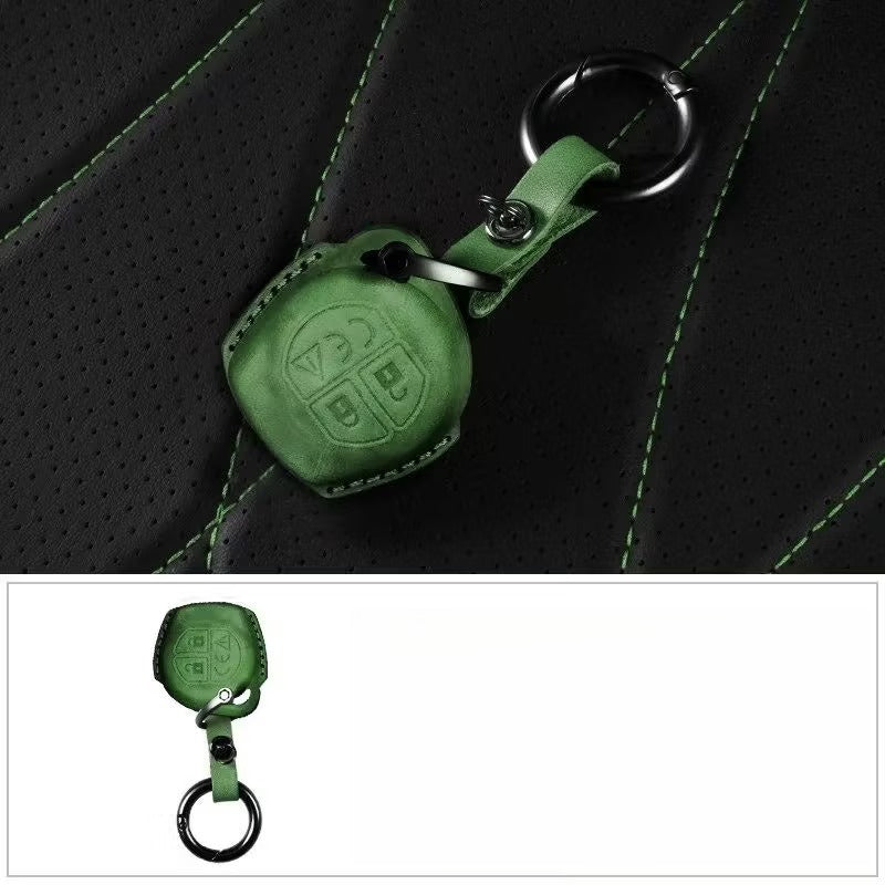 Hand-Stitched Leather Key Fob Cover for Suzuki Jimny - Green