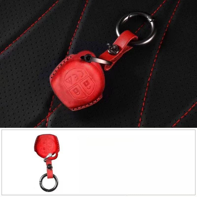 Hand-Stitched Leather Key Fob Cover for Suzuki Jimny - Red