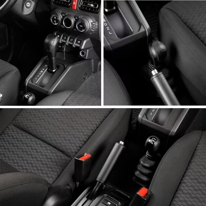 Leather Gear Shift & Handbrake Boot Cover for Suzuki Jimny JC74 / JB74 - Black / Complete set (3 pieces)