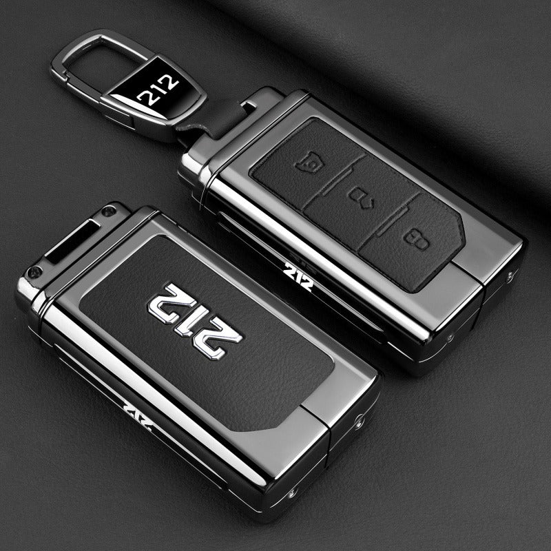 Premium Metal & Leather Key Cover for BAW 212 - Black