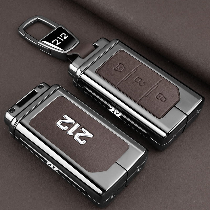 Premium Metal & Leather Key Cover for BAW 212 - Coffee