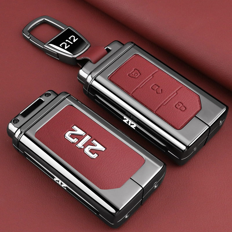 Premium Metal & Leather Key Cover for BAW 212 - Red